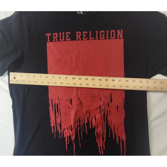 True Religion Brand Black/ Red Paint Dripping Logo Tshirt Mens 2XL - Picture 7 of 7